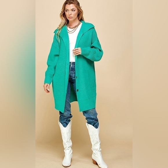 Emerald..Emerald Green Long Cardi - Picture 5 of 9